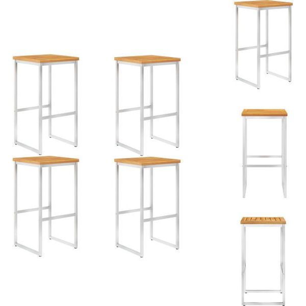 Vidaxl Sgabelli Da Bar 4 Pz. Legno Massiccio Di Acacia E Acciaio Inox - Sedie Da Giardino-image
