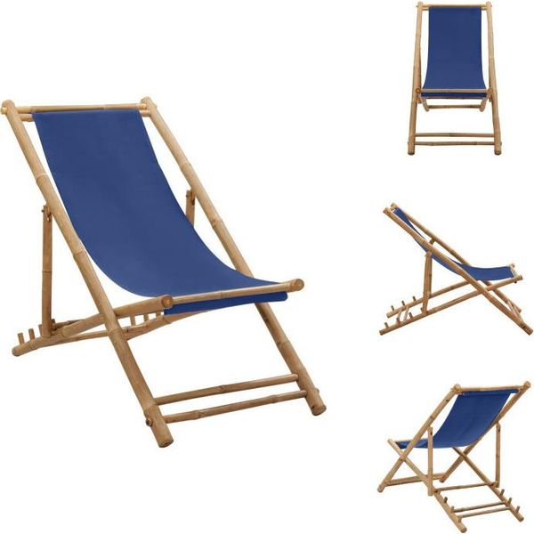 Vidaxl Sedia A Sdraio In Bambù E Tela Blu Navy - Sedie Da Giardino-image