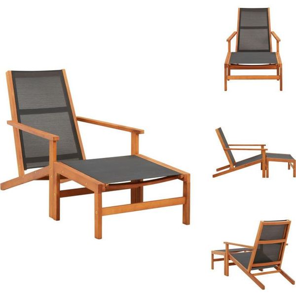 Vidaxl Sedia Da Giardino Con Poggiapiedi In Legno Massiccio Di Eucalipto E Textilene - Sedie Da Giardino-image