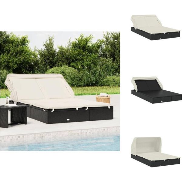 Vidaxl Lettino 2 Persone Con Tetto Nero 213X118X97 In Poly Rattan - Lettini Prendisole-image