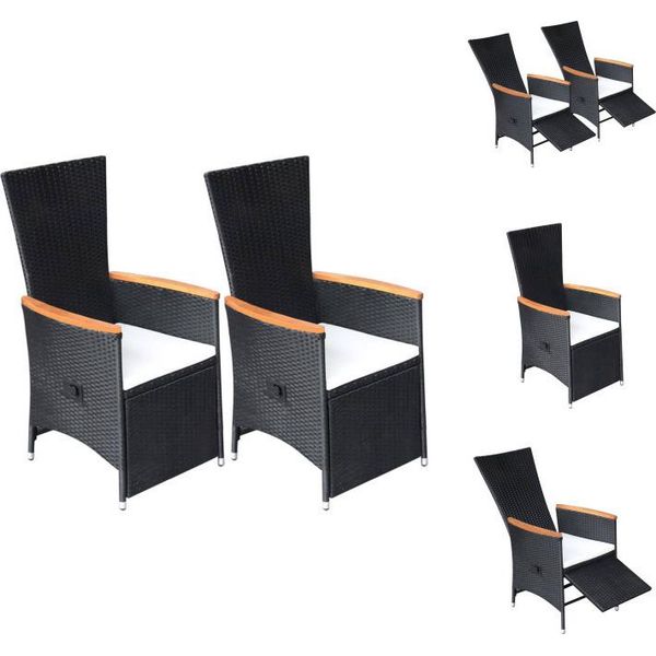 Vidaxl Sedie A Sdraio Da Giardino 2 Pezzi Con Cuscini In Poly Rattan Nero - Sedie Da Giardino-image