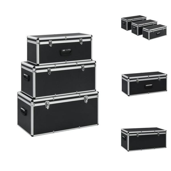 Vidaxl Valigetta 3 Pezzi In Alluminio Nero - Cassette Portautensili-image