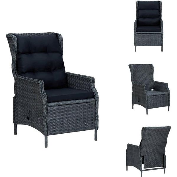 Vidaxl Sedia Da Giardino Regolabile Con Cuscini In Poly Rattan Grigio Scuro - Sedie Da Giardino-image