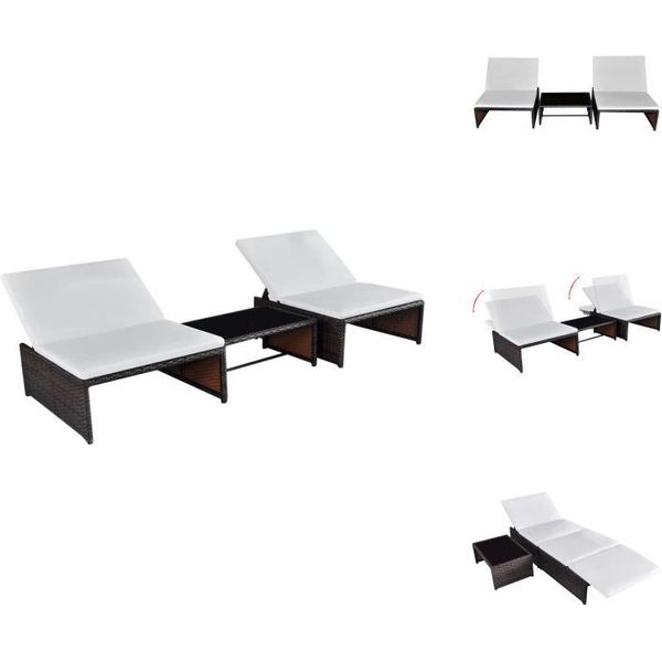 Vidaxl Lettini Prendisole 2 Pezzi Con Tavolo In Rattan Marrone - Lettini Prendisole-image