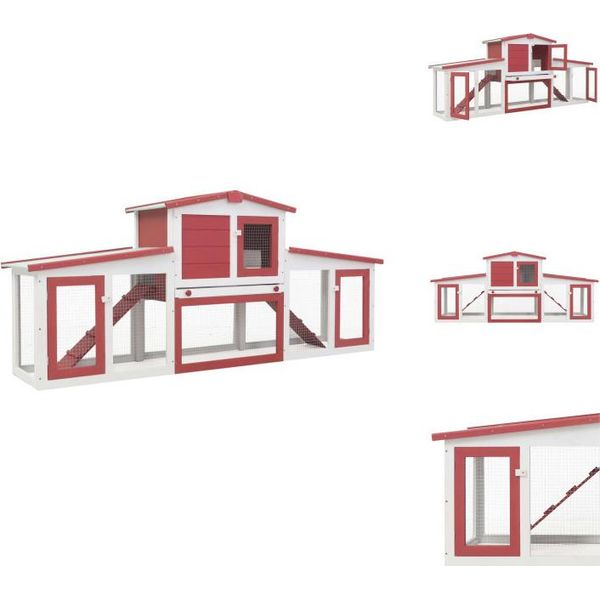 Vidaxl Grande Conigliera Rossa E Bianca 204X45X85 Cm In Legno - Habitat E Recinti Per Piccoli Animali-image