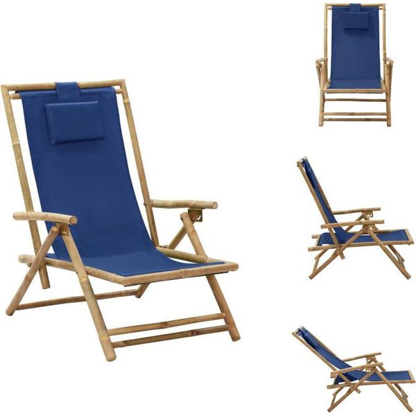 Vidaxl Sedia Reclinabile Regolabile Blu Navy In Bambù E Tessuto - Sedie Da Giardino-image