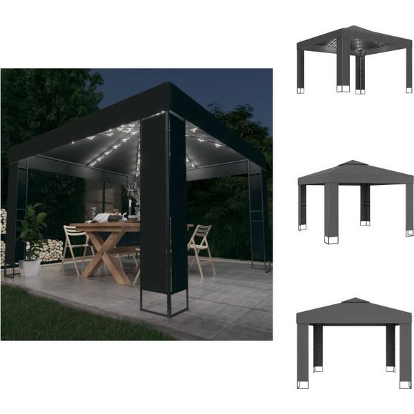 Vidaxl Padiglione Con Doppio Tetto E Catena Luminosa A Led 3X3 M Antracite - Padiglioni E Tende Per Feste-image