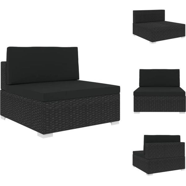Vidaxl Divano Modulare Sezione Centrale 1 Pezzo + Cuscini In Poly Rattan Nero - Elementi Per Divani Da Giardino-image