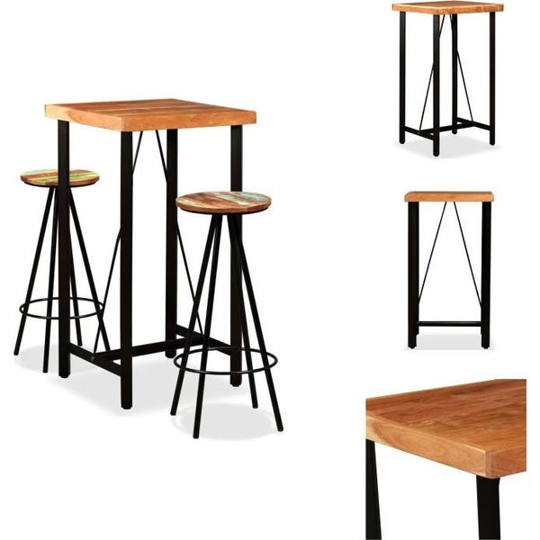 Vidaxl Set Da Bar 3 Pezzi In Legno Massiccio Di Acacia E Legno Di Recupero - Gruppi Da Pranzo-image