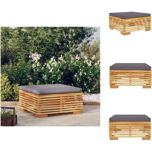 Vidaxl Sgabello Da Giardino Con Cuscini Grigio Scuro In Teak Massiccio - Elementi Per Divani Da Giardino-image