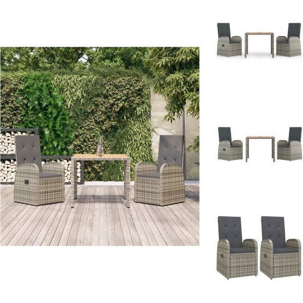 Vidaxl Set Da Pranzo Da Giardino 3 Pezzi Con Cuscini In Poly Rattan Grigio - Sedie Da Giardino-image