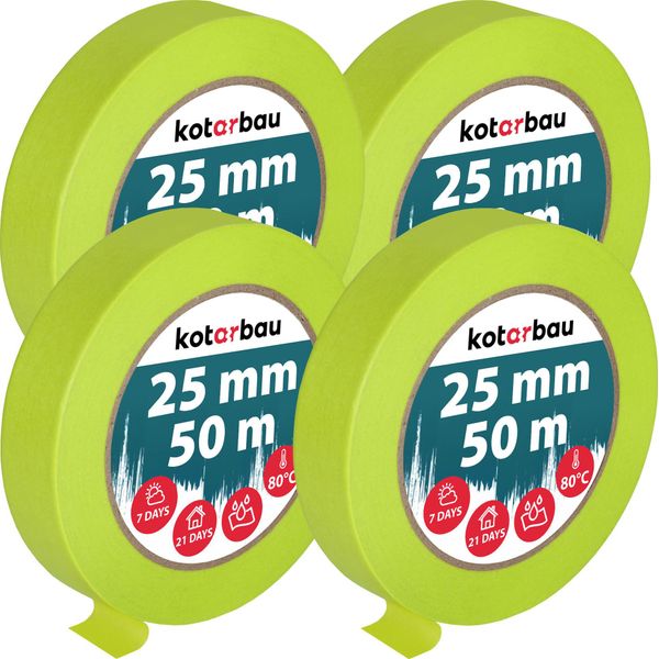 Kotarbau® Set Di 4 Nastri Per Mascheratura Al Neon Nastro Per Mascheratura Da 50 M Nastro Per Mascheratura Da 25 Mm Nastro Per Pittori Accessori Per Pittori Carta Crespa Verde Fluorescente Articoli Per La Pittura-image