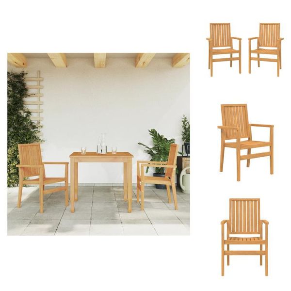 Vidaxl Sedie Da Giardino Impilabili 2 Pezzi 56,5X57,5X91 Cm In Legno Massiccio Teak - Sedie Da Giardino-image