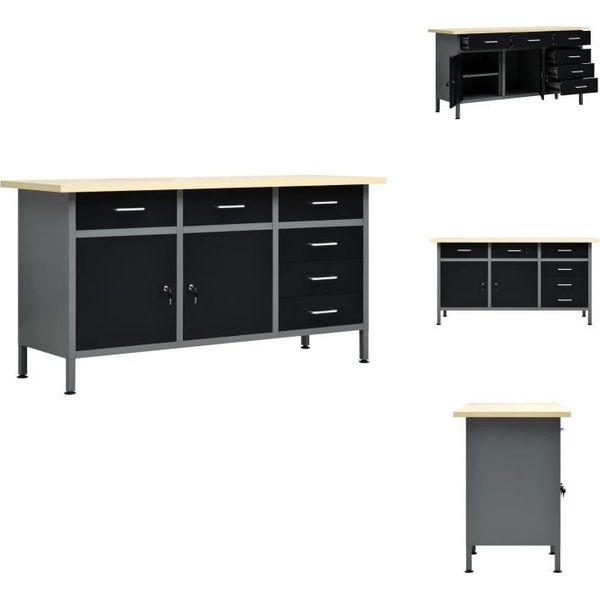 Vidaxl Banco Da Lavoro Nero 160 X 60 X 85 Cm In Acciaio - Banchi Da Lavoro-image