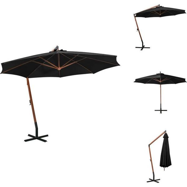 Vidaxl Ombrellone Semaforo Con Palo Nero 3,5X2,9 M In Legno Massiccio Di Abete - Ombrelloni E Tende Da Sole-image