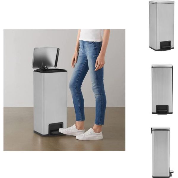 Vidaxl Cestino Per Rifiuti Con Pedale Anti-Impronta 30 L In Acciaio Inox Argento - Cestini Per Rifiuti E Cestini Per Rifiuti-image