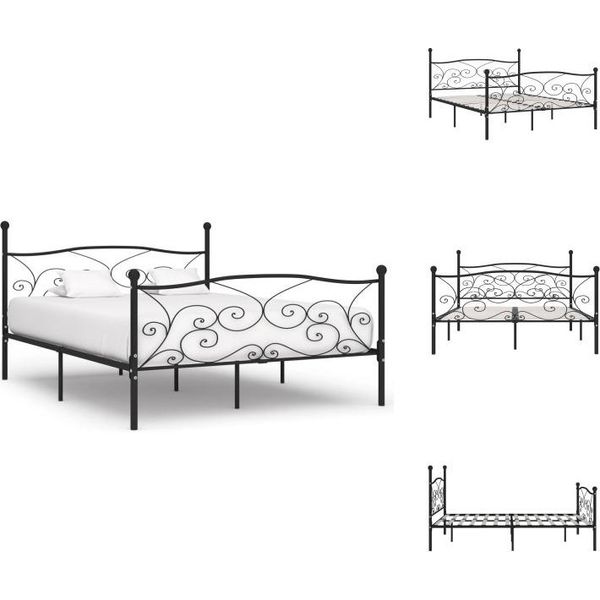 Vidaxl Struttura Letto Con Rete A Doghe In Metallo Nero 180 × 200 Cm - Letti E Strutture Letto-image