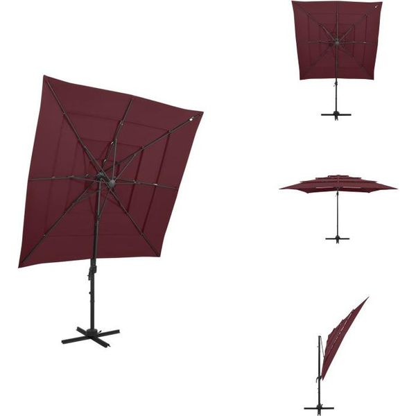 Vidaxl Ombrellone Con Palo In Alluminio A 4 Strati Rosso Bordeaux 250X250 Cm - Ombrelloni E Tende Da Sole-image