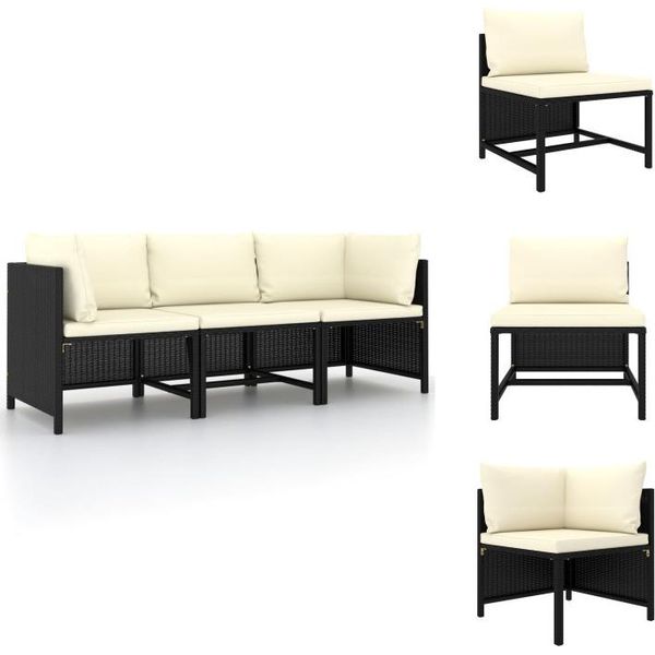Vidaxl Divano Da Giardino A 3 Posti Con Cuscini In Poly Rattan Nero - Elementi Per Divani Da Giardino-image