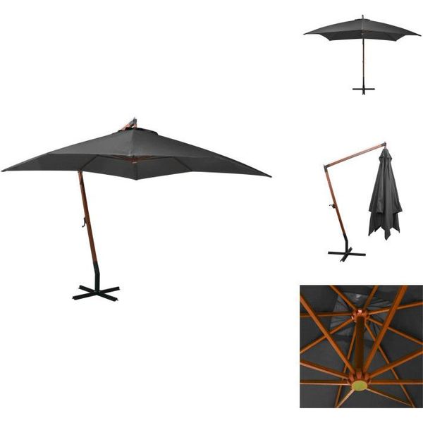 Vidaxl Ampelschirm Mit Mast Anthrazit 3X3 M Massivholz Tanne - Ombrelloni E Parasole-image