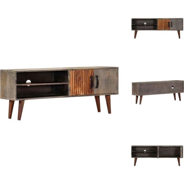 Vidaxl Mobile Tv Grigio 130X30X46 Cm Legno Massiccio Mango Grezzo - Mobili Tv-image