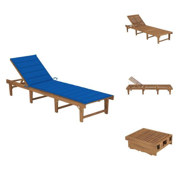 Vidaxl Lettino Prendisole Pieghevole Con Cuscino In Legno Massiccio Di Acacia - Lettini Prendisole-image