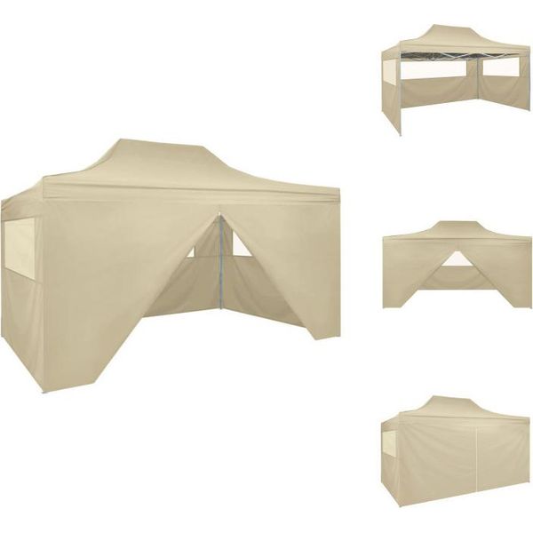 Vidaxl Tenda Pieghevole Pop-Up Con 4 Pannelli Laterali 3 X 4,5 M Bianco Crema - Padiglioni E Tendoni Per Feste-image