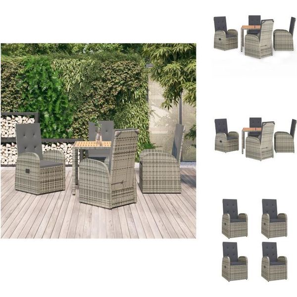 Vidaxl Set Da Pranzo Da Giardino 5 Pezzi Con Cuscini In Poly Rattan Grigio - Sedie Da Giardino-image