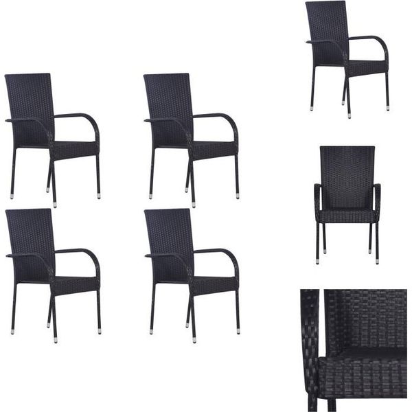 Vidaxl Sedie Da Giardino Impilabili 4 Pz. Poli Rattan Nero - Sedie Da Giardino-image