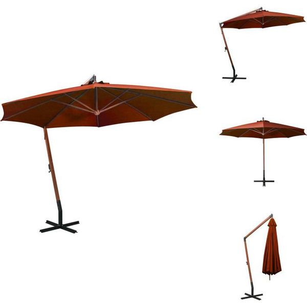 Vidaxl Ombrellone Semaforo Con Palo Rosso Terracotta 3,5X2,9 M In Legno Massiccio Di Abete - Ombrelloni E Tende Da Sole-image