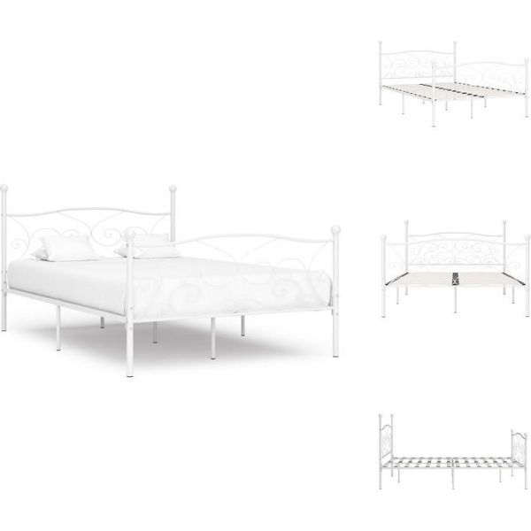 Vidaxl Struttura Letto Con Rete A Doghe In Metallo Bianco 160 × 200 Cm - Letti E Strutture Letto-image