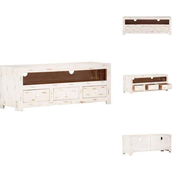 Vidaxl Mobile Tv In Legno Massiccio Di Acacia 110X30X40 Cm Bianco - Mobili Tv-image