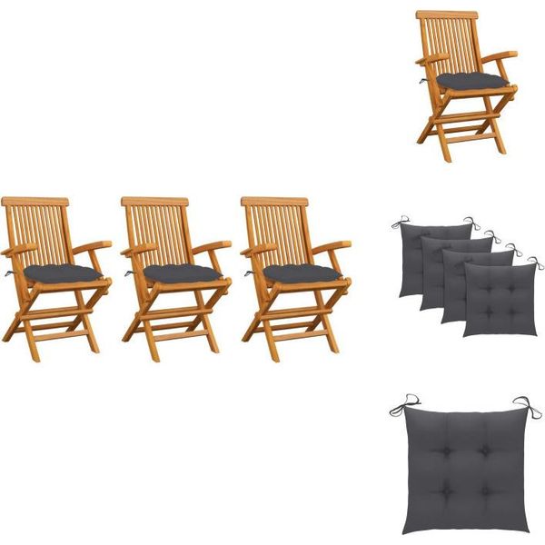 Vidaxl Sedie Da Giardino Con Cuscini Antracite 3 Pz. Legno Massiccio Teak - Sedie Da Giardino-image