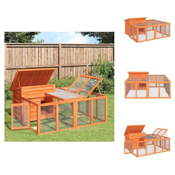 Vidaxl Conigliera Marrone 144X123X67,5 Cm In Legno Di Pino Massiccio - Habitat E Recinti Per Piccoli Animali-image