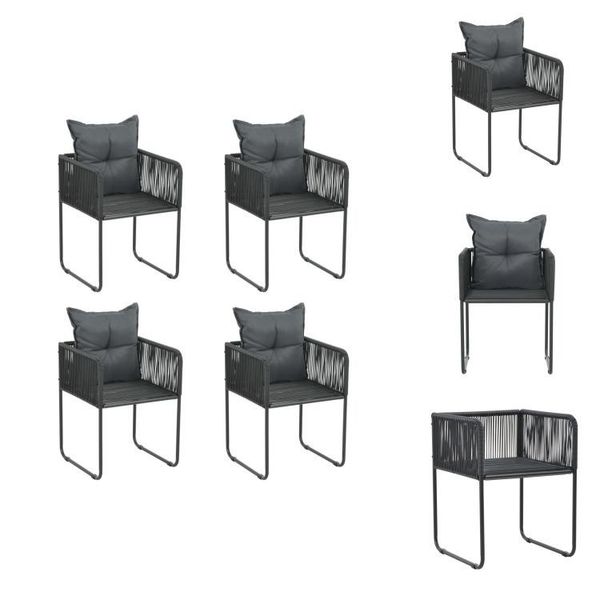 Vidaxl Sedie Da Giardino 4 Pezzi Con Cuscino In Poly Rattan Nero - Sedie Da Giardino-image