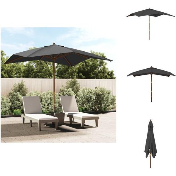 Vidaxl Ombrellone Con Palo In Legno Antracite 300X300X273 Cm - Ombrelloni E Tende Da Sole-image
