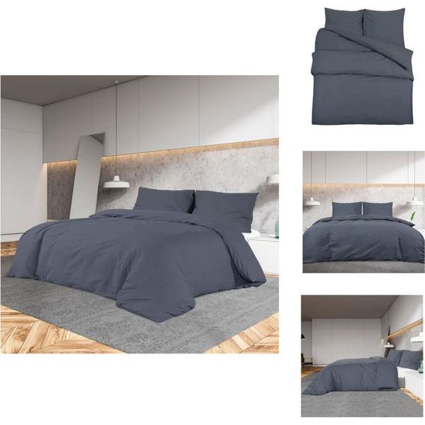 Vidaxl Set Di Biancheria Da Letto Antracite 135X200 Cm In Cotone - Copripiumino-image