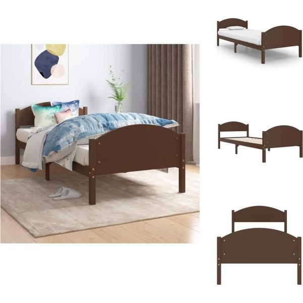 Vidaxl Letto In Legno Massiccio Di Pino Marrone Scuro 100X200 Cm - Letti E Strutture Letto-image