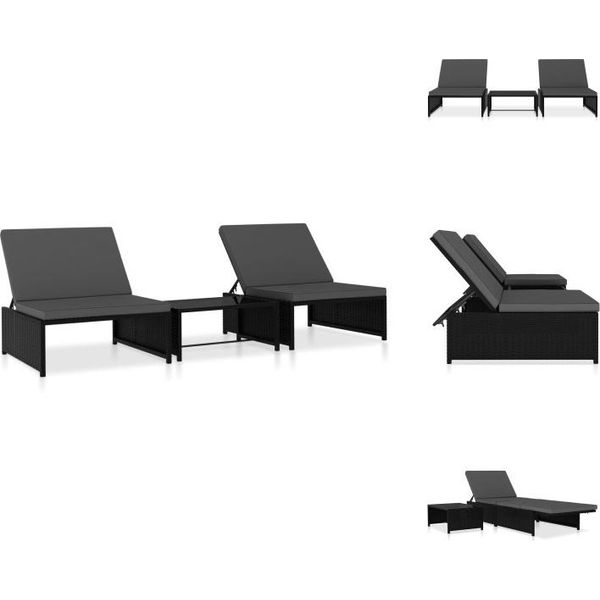 Vidaxl Lettini Prendisole 2 Pezzi Con Tavolo In Rattan Nero - Lettini Prendisole-image
