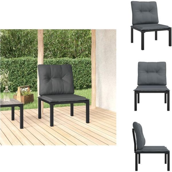 Vidaxl Sedia Da Giardino Con Cuscini In Poly Rattan Nero E Grigio - Elementi Per Divani Da Giardino-image