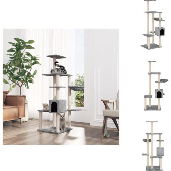 Vidaxl Albero Tiragraffi Con Tiragraffi In Sisal Grigio Chiaro 142 Cm - Alberi Tiragraffi-image