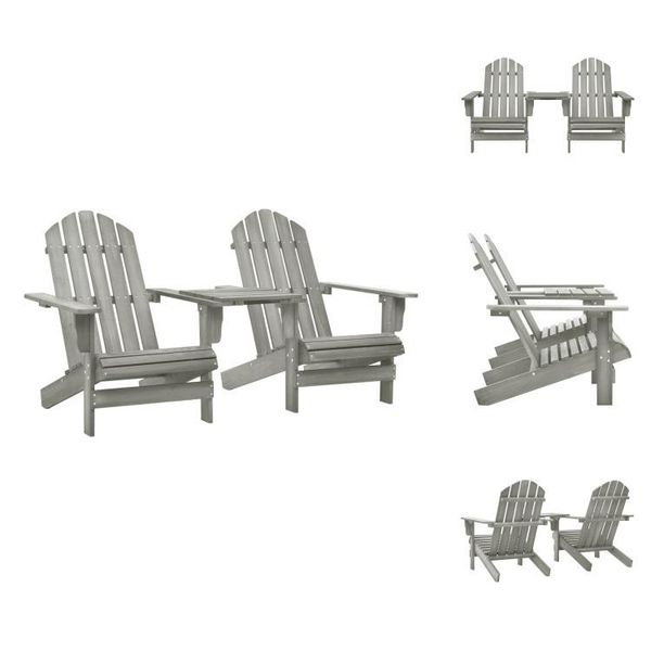 Vidaxl Sedie Adirondack Da Giardino Con Tavolo Da Tè In Legno Massiccio Di Abete Grigio - Sedie Da Giardino-image
