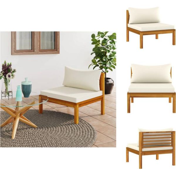 Vidaxl Divano Centrale Modulare Con Cuscini Bianco Crema In Legno Di Acacia - Elementi Per Divani Da Giardino-image
