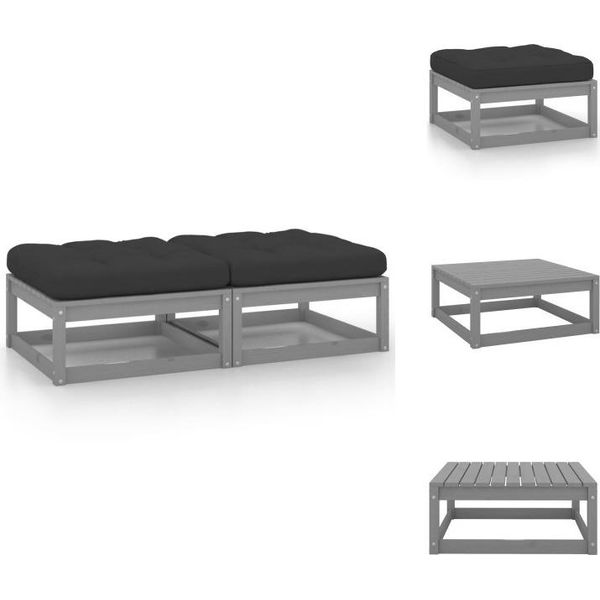Vidaxl Poggiapiedi Da Giardino Con Cuscino 2 Pz. Legno Di Pino Massiccio Grigio - Elementi Per Divani Da Giardino-image