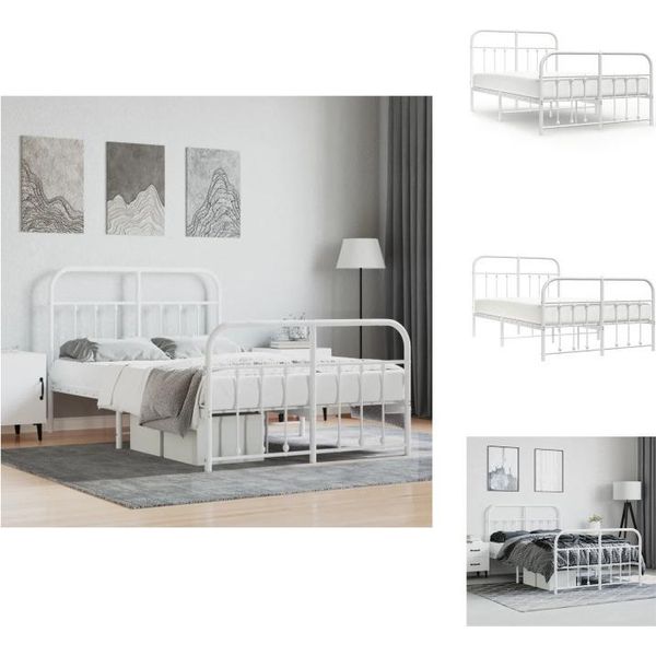 Vidaxl Struttura Letto Con Testiera E Pediera In Metallo Bianco 120X200 Cm - Letti E Strutture Letto-image