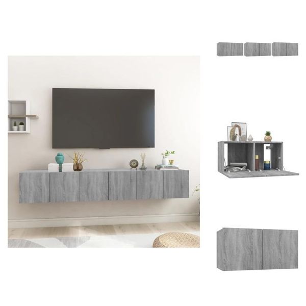 Vidaxl Parete Tv Grigio Sonoma 3 Pezzi 60X30X30 Cm Materiale Legno - Mobili Tv-image