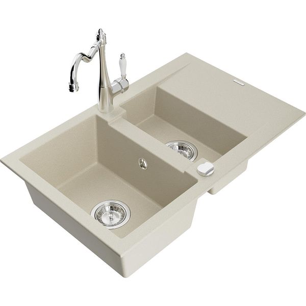Mexen Gaspar Lavello In Granito 1,5 Vasca Con Scolapiatti E Miscelatore Cucina Carla, Beige - 6507-69-670700-00-image