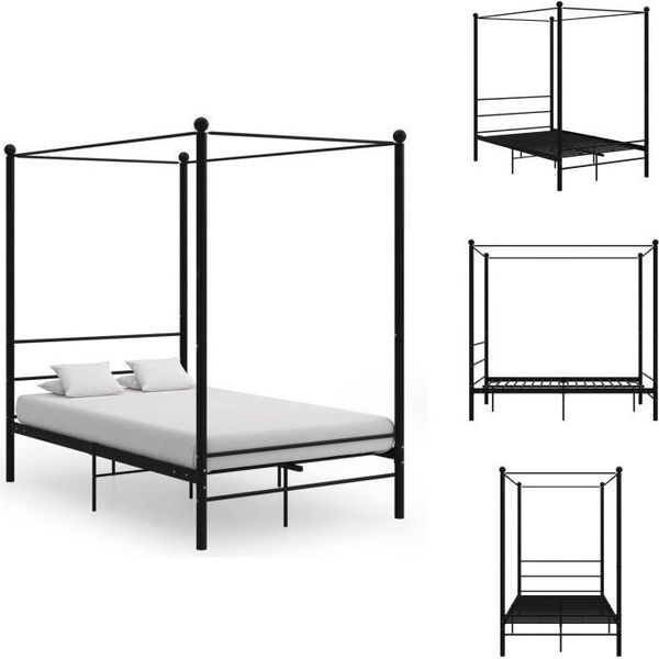 Vidaxl Letto A Baldacchino In Metallo Nero 120X200 Cm - Letti & Reti-image