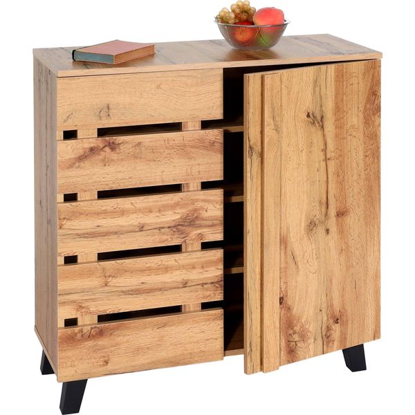 Cassettiera HWC-M46, Credenza Credenza Alta, 2 Ante 88X80X34Cm, Colore Naturale-image