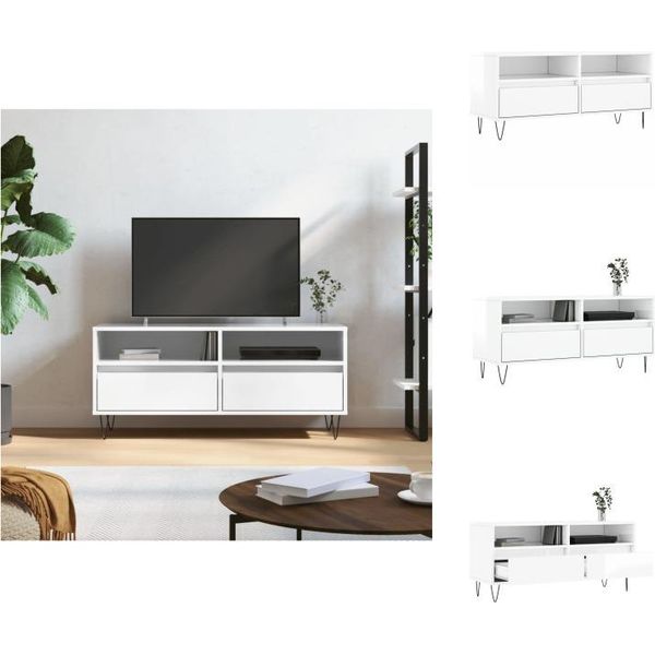 Vidaxl Mobile Tv Bianco Lucido 100X34,5X44,5 Cm Materiale A Base Di Legno - Mobili Tv-image